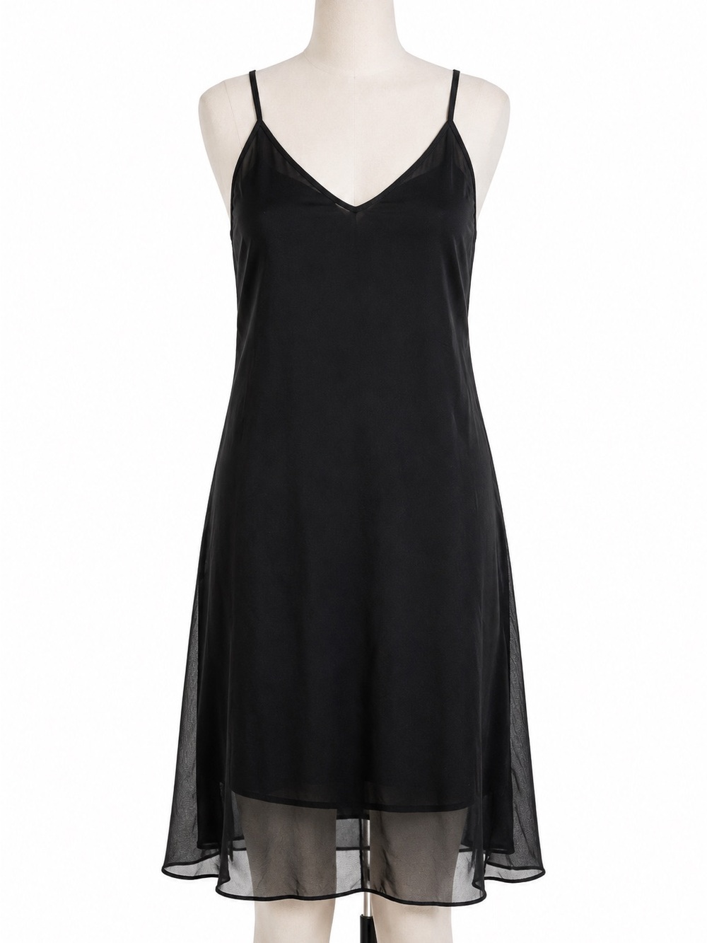 Black Sheer Chiffon Lined Slip Dress XS S